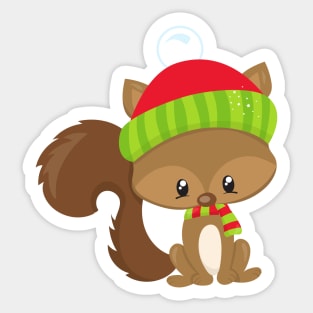 Winter Squirrel, Cute Squirrel, Squirrel With Hat Sticker